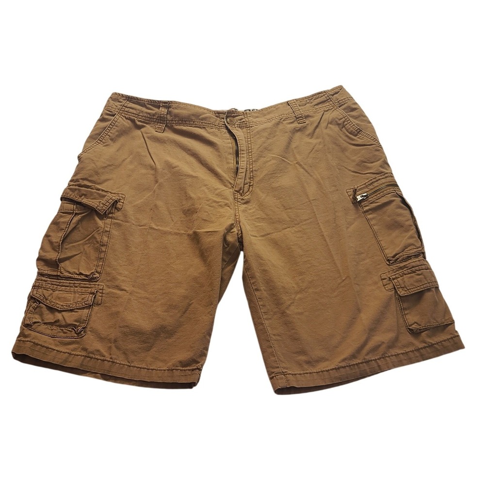 Iron Co Mens Brown Ripstop Cargo Shorts Size 40 Cotton Multi Pocket Flap Closure